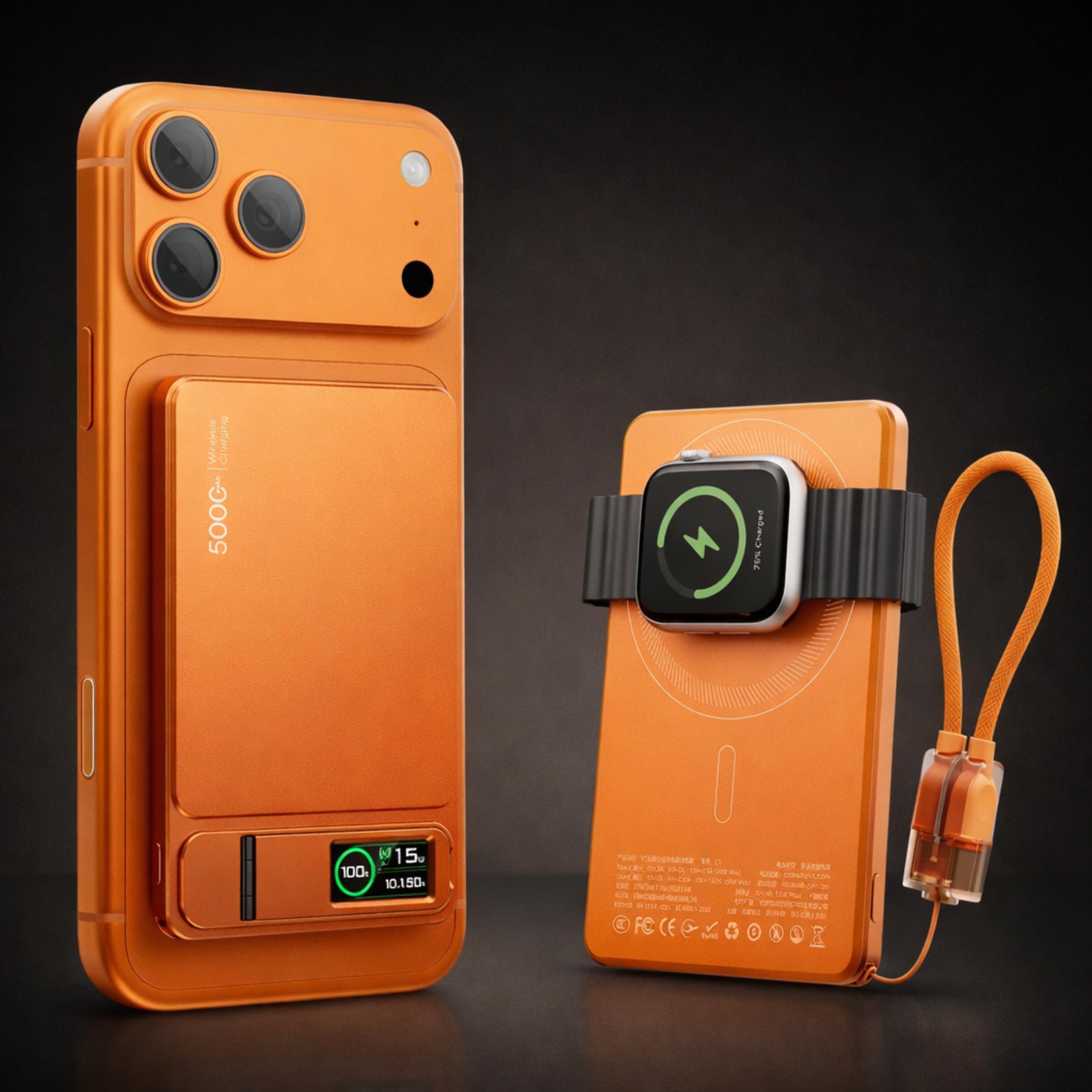 Power bank magnetico ultrasottile da 10000 mAh con ricarica rapida, batteria portatile wireless con supporto e display.