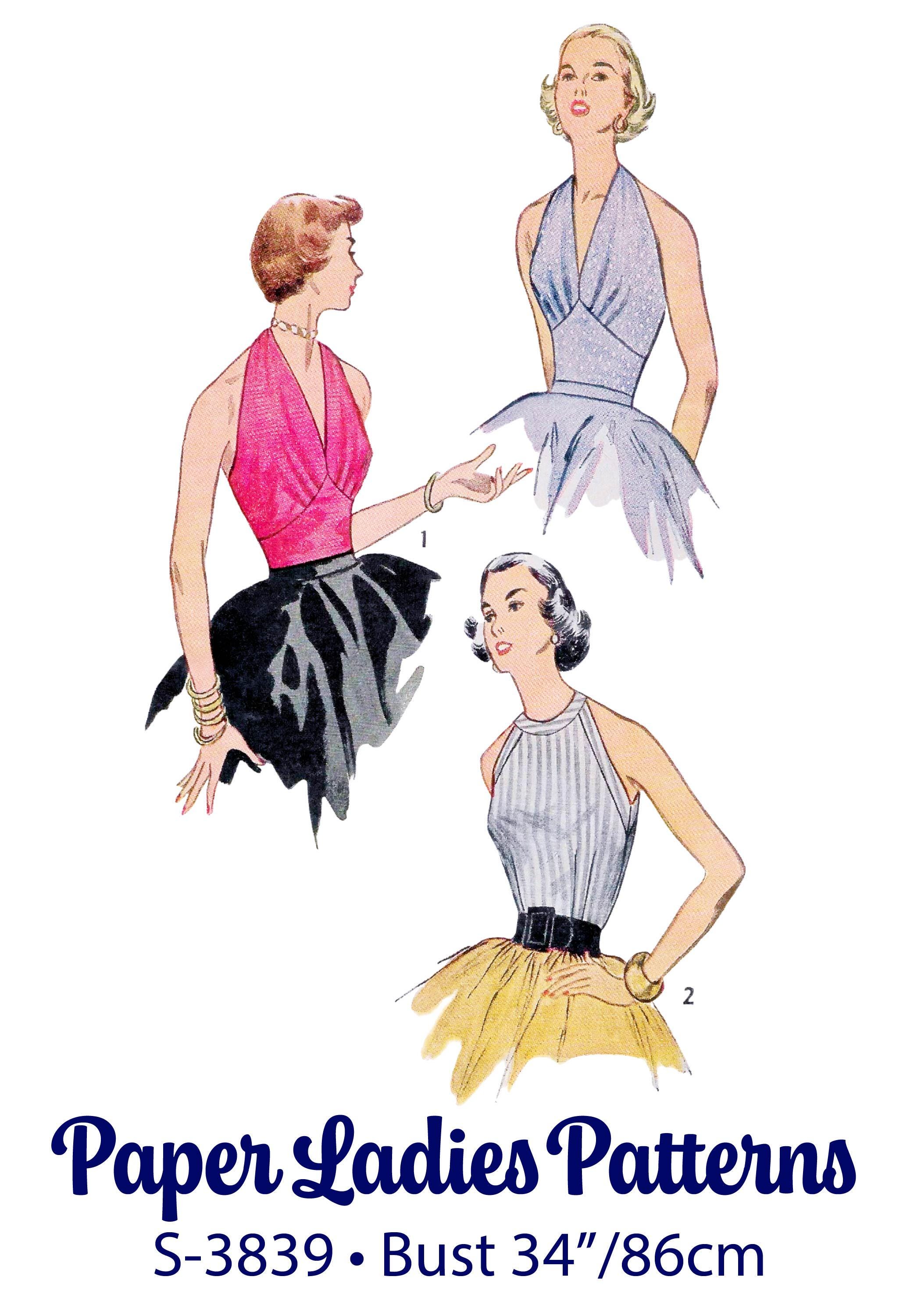 "Modello di cucito per top con scollo all'americana anni '50 in PDF * Busto 34\" * Camicetta vintage da donna, camicetta senza maniche * 1952"