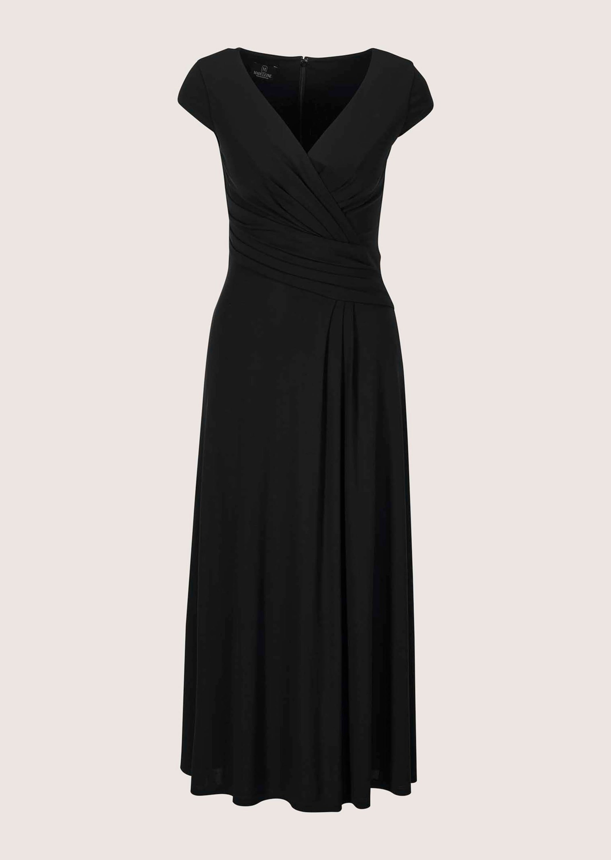 Wickelkleid MADELEINE "Abendkleid Maxikleid in Wickeloptik", Damen, Gr. 46, N-Gr, schwarz, Obermaterial: 96% Viskose CV. 4% Elasthan EL., Modern, figurbetont, V-Ausschnitt, Kleider Wickelkleid, Wickeloptik