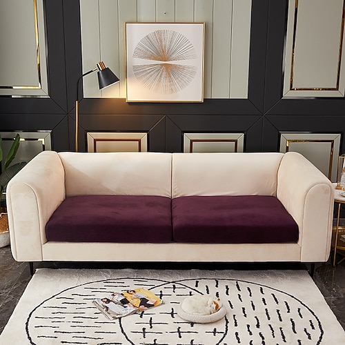 Stretch-Sofa-Sitzkissenbezug, Samt-Schonbezug, elastischer Couch-Sessel, Loveseat, 4- oder 3-Sitzer, grau, weinrot, rot, schwarz, blau, einfarbig, weich, strapazierfähig, waschbar Image