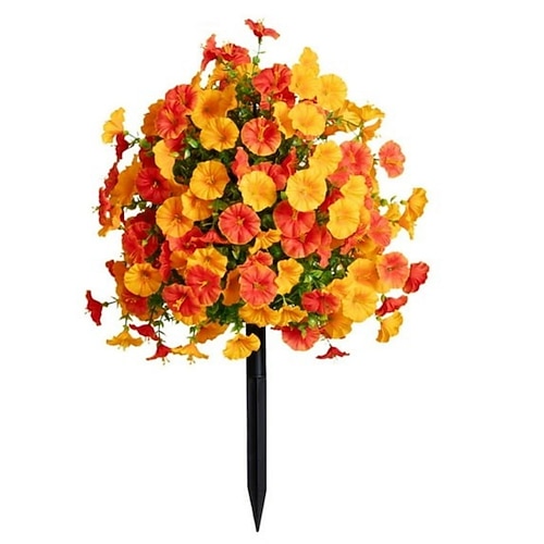 24 Zoll lange künstliche Blumenstecker für den Außenbereich, Dekoration aus Prunkwinden, Buchsbaumkugeln, mehrfarbige Gartenstecker für den Garten Rasen, farbechtes, strapazierfähiges Plastik, Image