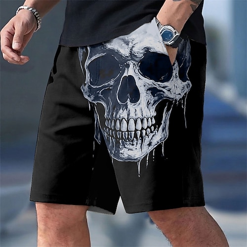 Herren Schädel Straßenkultur Gothic Badehosen Badeanzüge Badeshorts Boardshorts Mittlere Taille Dunkler Gothic-Stil Outdoor Streetwear Alltagskleidung Seitentaschen Netzfutter Elastischer Kordelzug Image