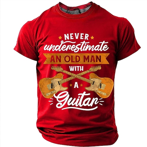 Herren Gitarre Lustiger Slang T Shirt Kurzarm T-Shirt 3D-Druck Rundhalsausschnitt Hemd Mode Täglich Täglich Straße Hellblau Rote Sommer Frühling Bekleidung S M L XL XXL XXXL