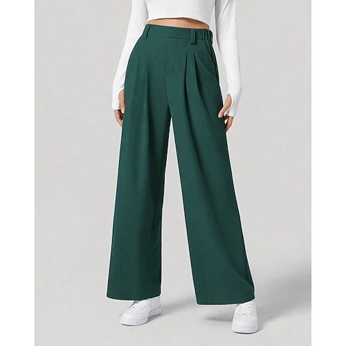 Damen Waffel Weites Bein Chinos Urlaub Volle Länge Hohe Taille Komfort Mikroelastisch Täglich Blau Dunkelblau Aprikose Schwarz Frühling Lässiger Schnitt Image