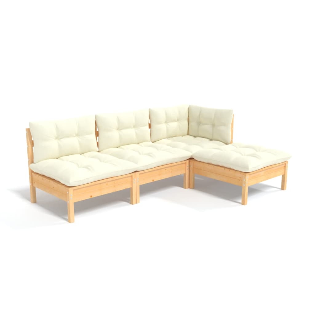 vidaXL 4-tlg. Garten-Lounge-Set mit Creme Kissen Kiefernholz Image