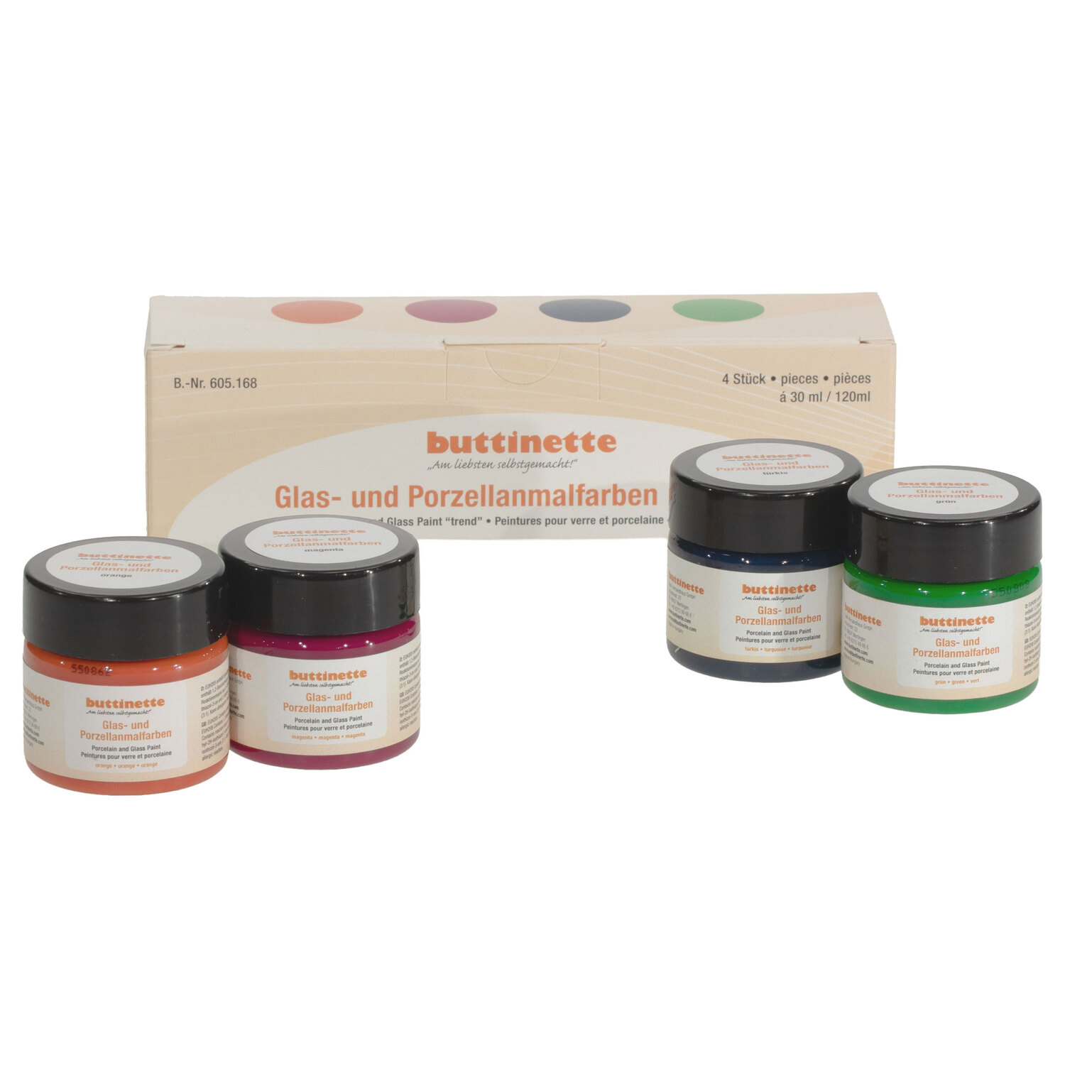 buttinette Peinture pour porcelaine et verre, 4x 30 ml
