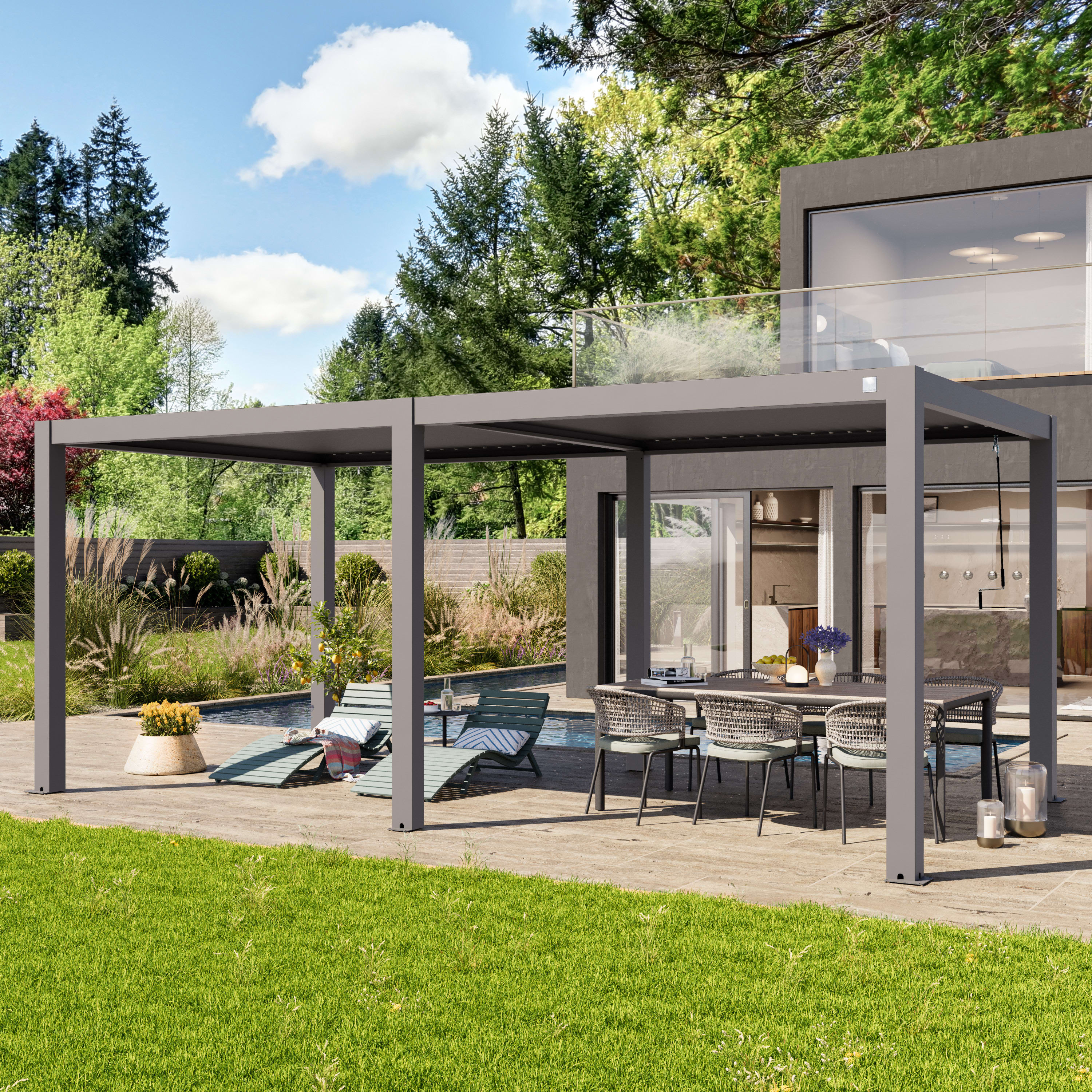 3x6m Pergola in Perlgrau; mit Lamellendach in Perlgrau - (400119) Image