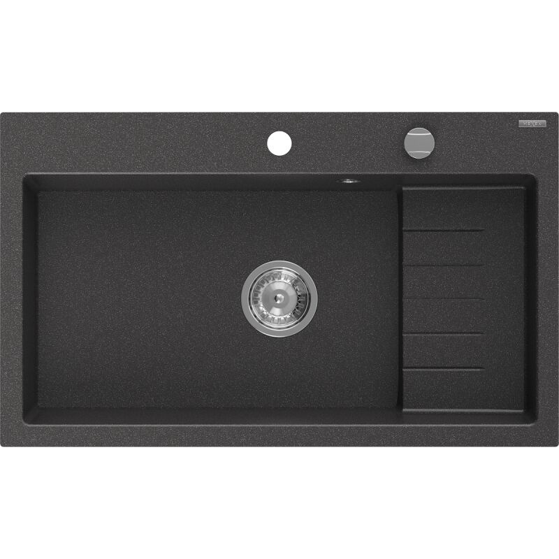 Mexen Omar Lavello In Granito 1-vasca 800 X 480 Mm, Nero Maculato, Sifone Cromato - 6520801005-76