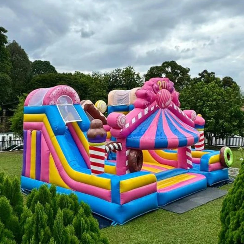 Scivolo gonfiabile di caramelle rosa Vendita calda Materiale gonfiabile del castello di diapositive per adulti e bambini Giocattolo gonfiabile rimbalzante della casa di rimbalzo