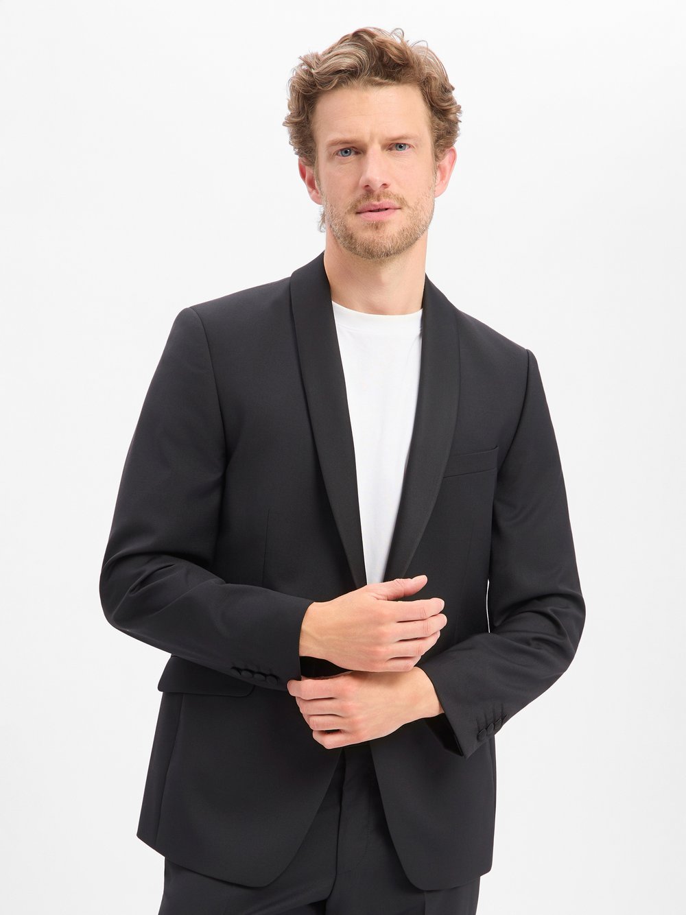 Wilvorst Baukasten-Smoking-Sakko mit Wolle Herren Regular Fit Wolle schwarz, 98