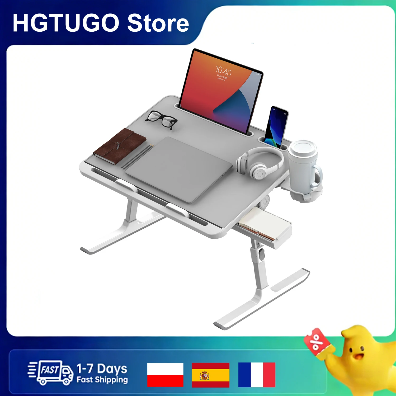 Tavolo Portatile Ultra Grande per Computer, Scrivania Pieghevole, Tavolo da Letto, Scrivania per Computer, Tavolo Arredamento, Scrivania Regolabile in Altezza per Uso Portatile