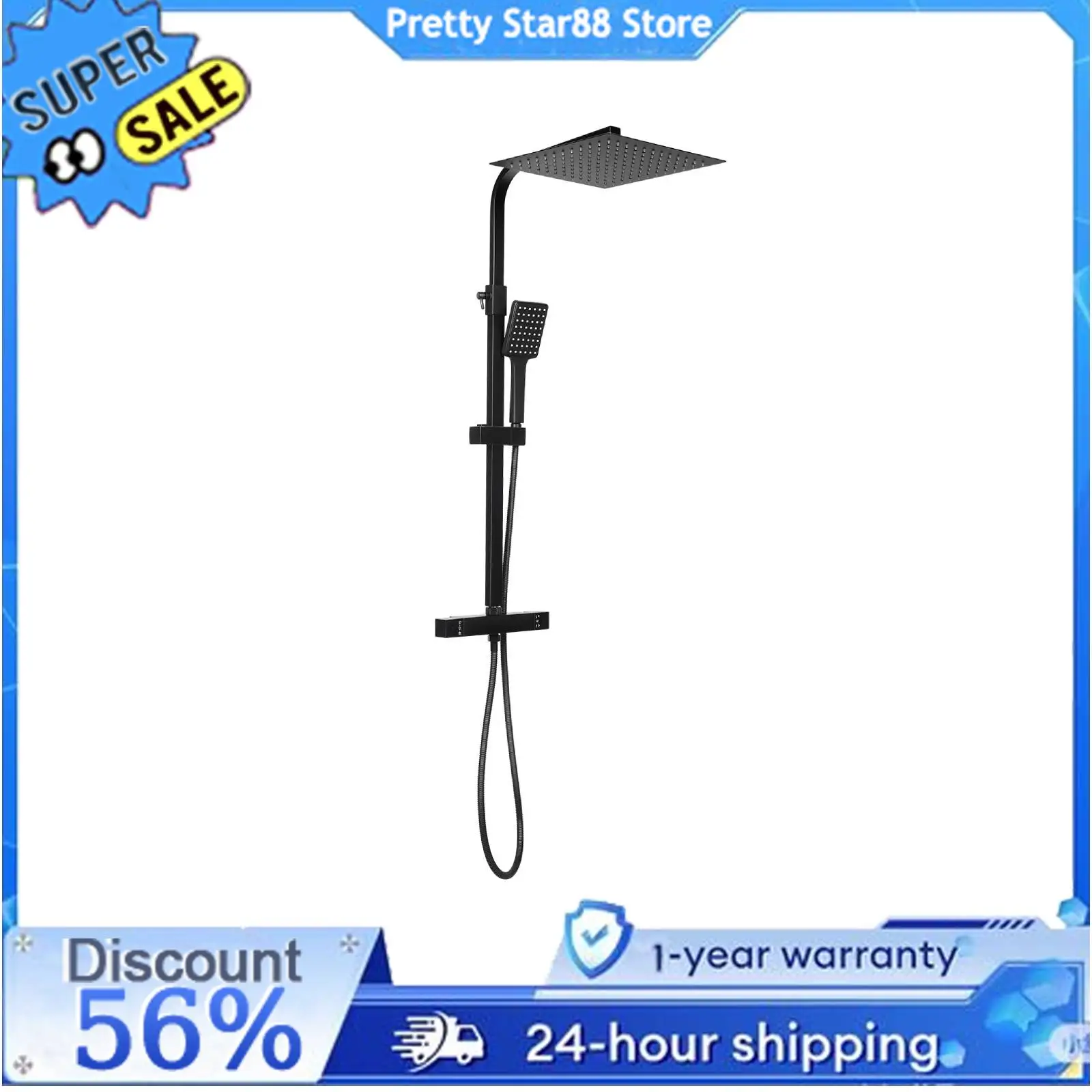 Ensemble de douche thermostatique noir 30cm, douche de salle de bains avec Protection contre les brûlures, robinet de salle de bains résistant à la rouille pour salles de bains/écoles