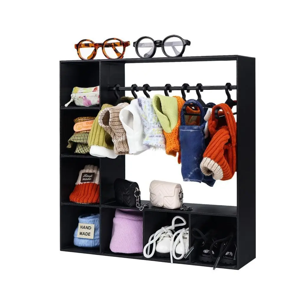 Puppenkleiderschrank mit großem Fassungsvermögen und 10 Kleiderbügeln, tragbarer Puppenkleiderschrank, niedliche, langlebige Kleidungsaufbewahrung für Figuren