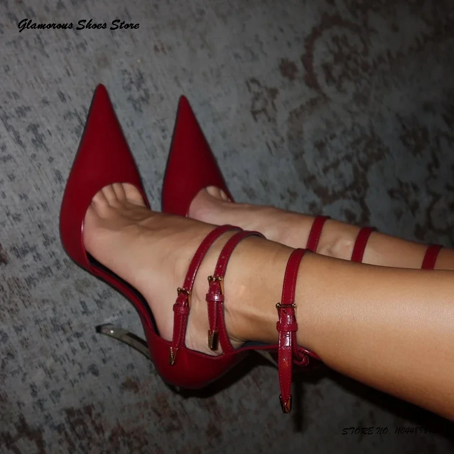 Patent Leder Schnalle Riemen Pumpen Elegante Spitz Metall Dünne Ferse frauen Schuhe Sommer Mode Hochzeit Party Moderne Sandalen