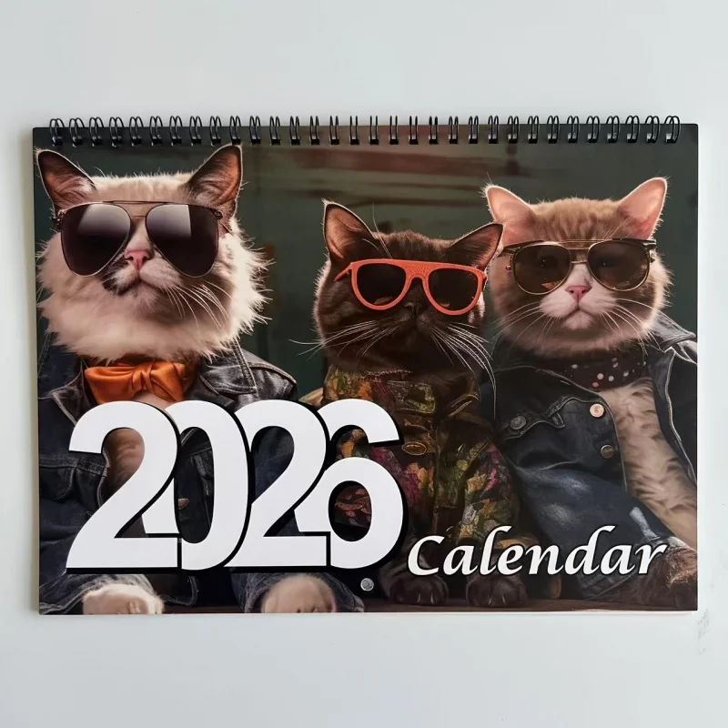 1 Modischer Brillen-Katzenkalender, 2026 neues Design, kreative und lustige Illustration, Wandbehang, geeignet für Büro und Zuhause Image