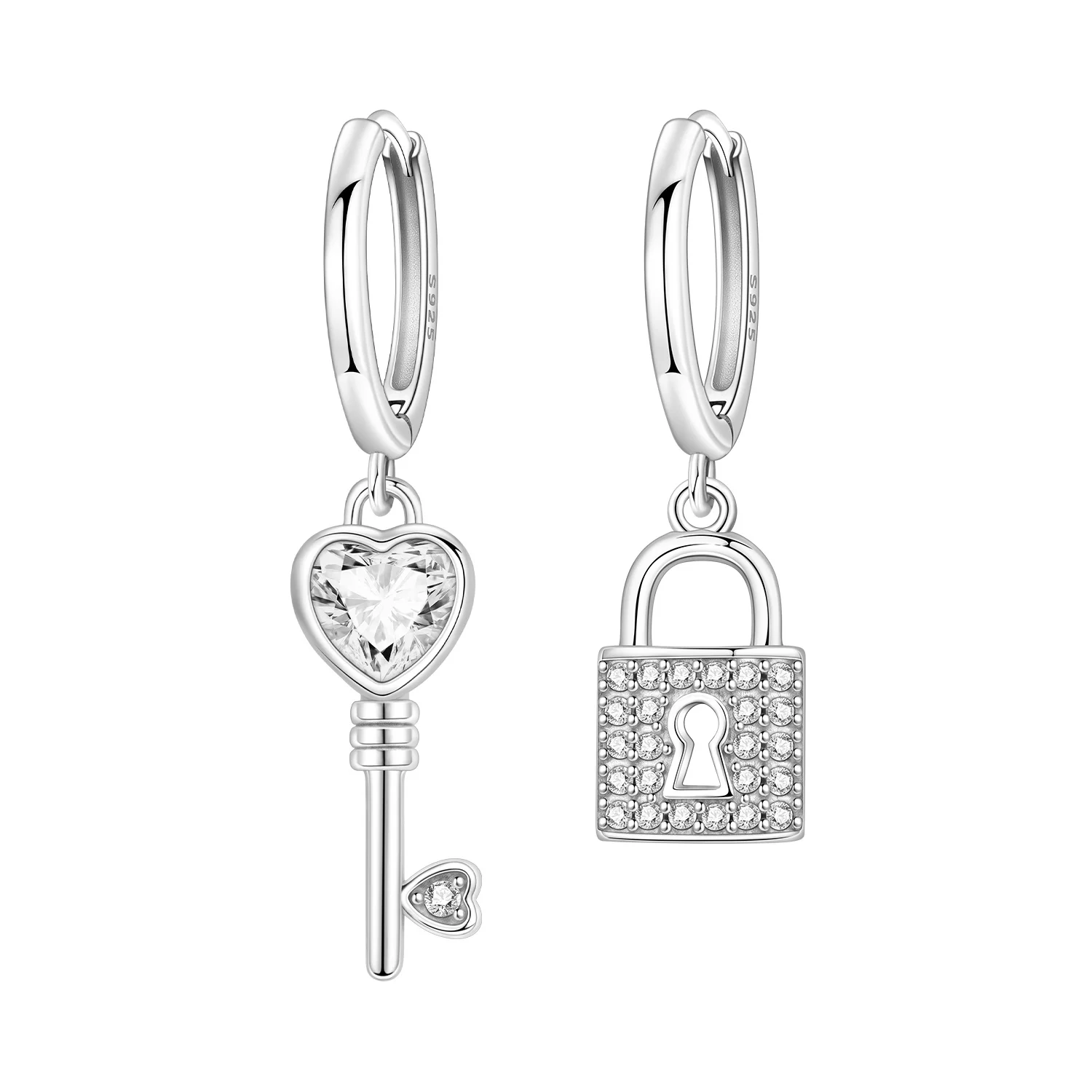 PANPOKI 925 Sterling Silber Love Key Lock Paar-Tropfenohrringe Damenohrringe Party Original Schmuck Geburtstag Hochzeitsgeschenke Image