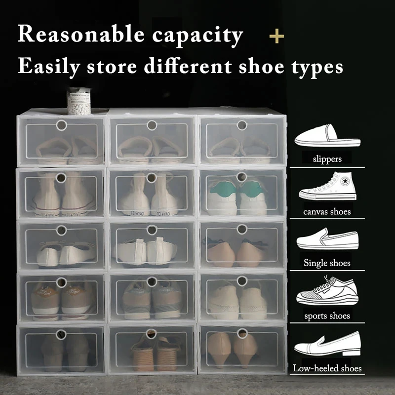 6er-Pack transparente Schuhboxen, Schuh-Organizer, verdickte, faltbare, staubdichte Aufbewahrungsbox, stapelbar, kombinierbarer Schuhschrank, im Angebot