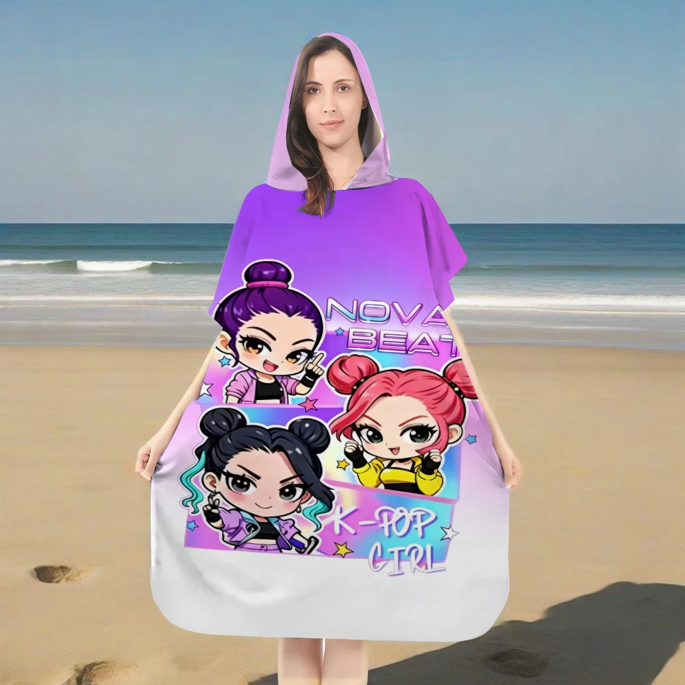 K-POP Mädchen Kapuzen-Mikrofaser-Strandtuch Leichtes Sandfreies Handtuch für Strand Reisen Camping Yoga Image