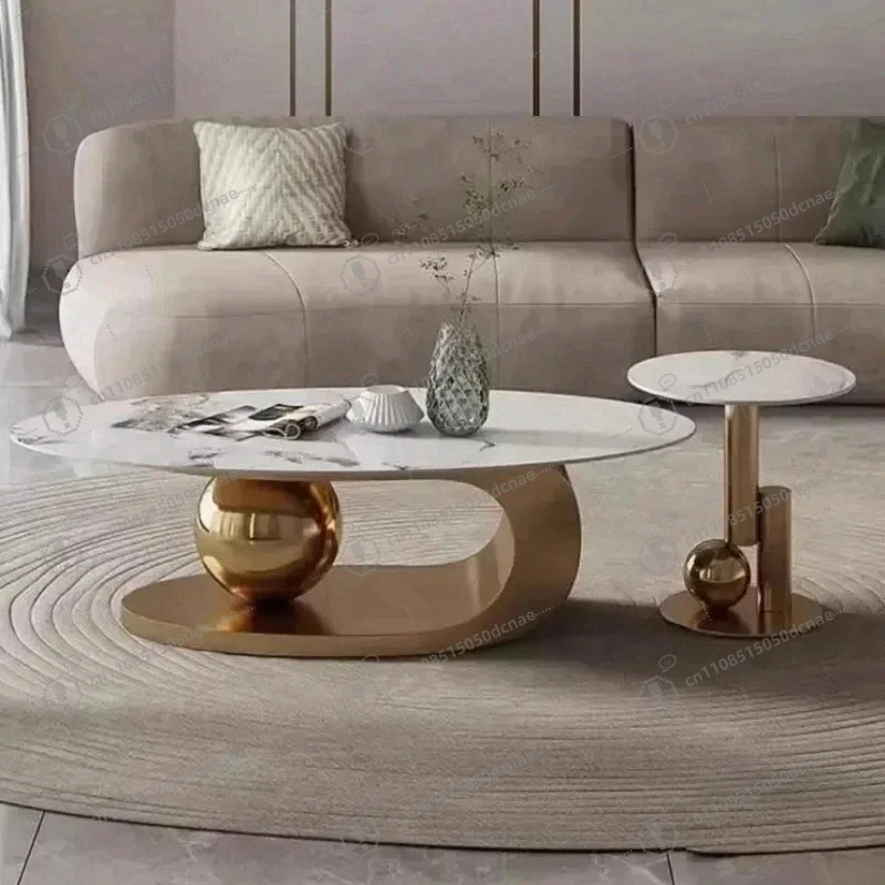 Moderne Schiefer-Desktop-Couchtische aus Metall, minimalistische Designer-Heim-Wohnzimmermöbel, italienischer ovaler Tisch, luxuriöser Teetisch u