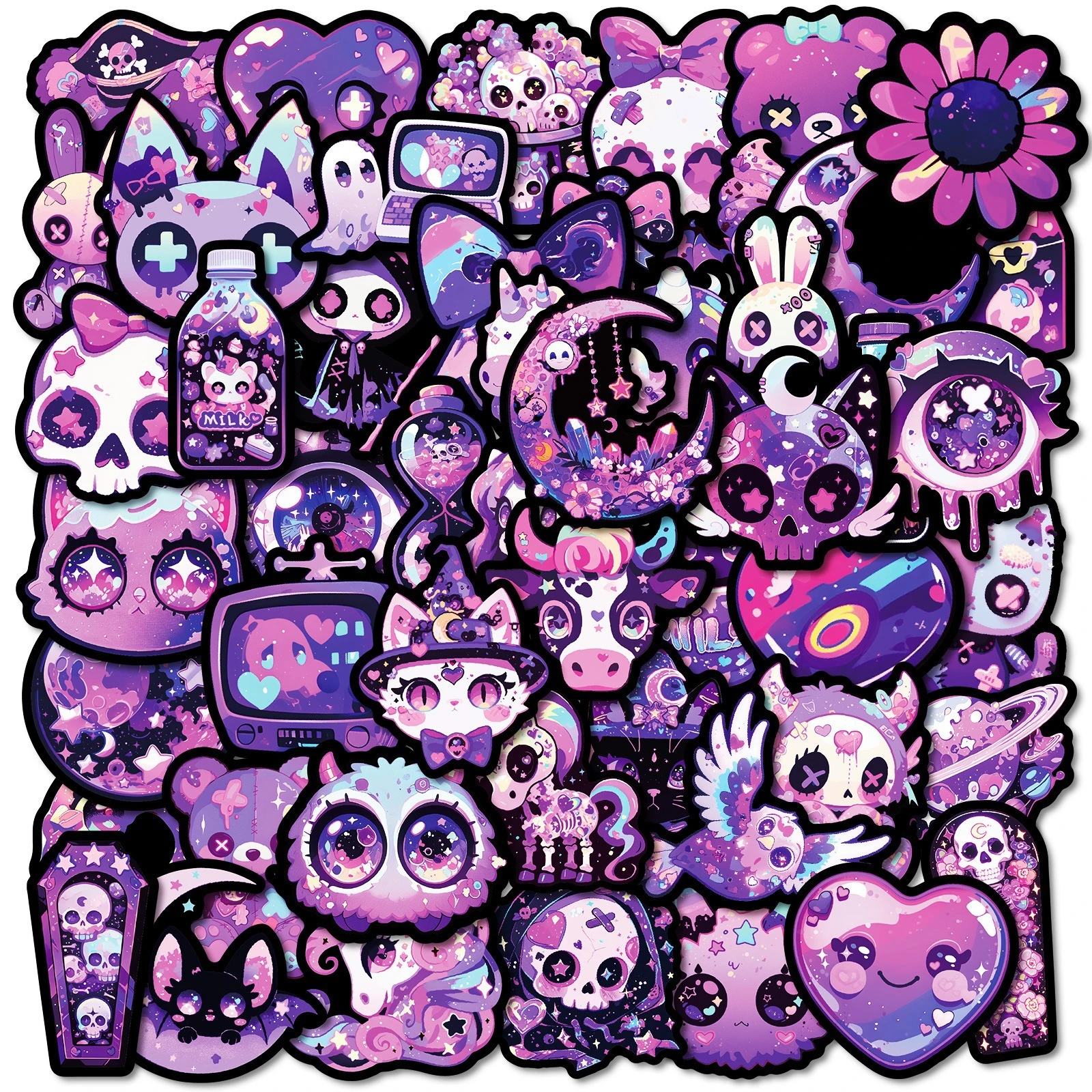 10/30/50 Kawaii Lila Farbige Gothic Graffiti Aufkleber DIY Laptop Gepäck Skateboard Handy Cartoon Kinder Spielzeug Geschenk Sticker