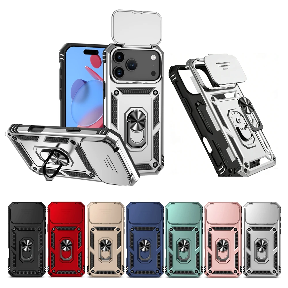 Robuste Panzerhülle mit 360° drehbarem Ringhalter für iPhone 17 Air 16 16E 15 14 13 12 Mini 11 8 7 6 XS XR Pro Max Plus mit Linsenschutz
