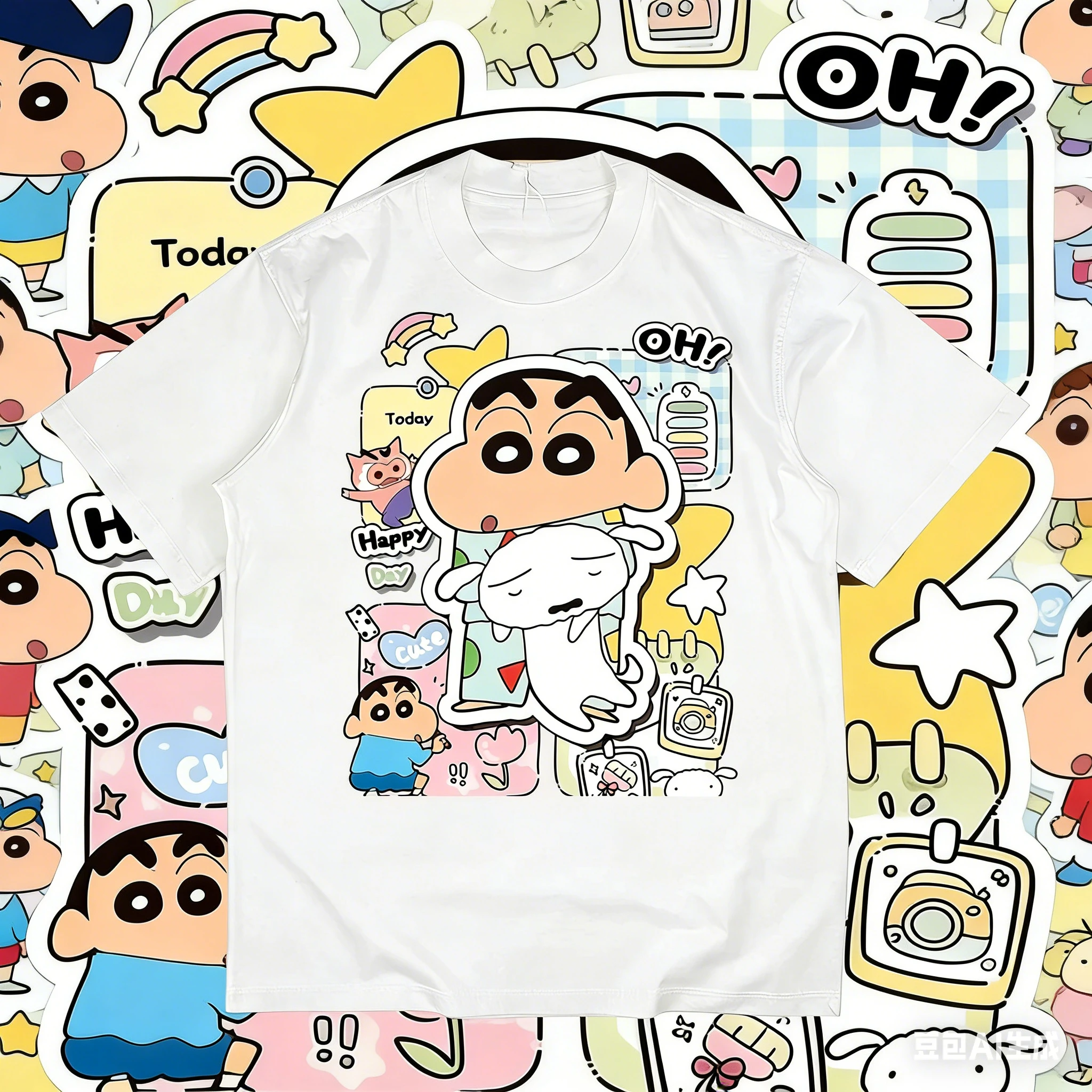 2026 Sommer Comic-Design Crayon Shin-chan Motiv 100% Baumwolle Bedrucktes Oversize Casual T-Shirt für Erwachsene und Kinder Eltern-Kind-Oberteil Y2K Image