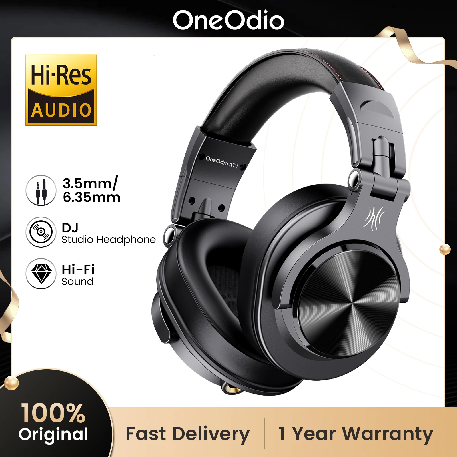 Oneodio A71 Deep Bass Studio-Kopfhörer, kabelgebundenes Hi-Res-Headset mit Mikrofon, Stereo-Sound-Headset für DJ-Mix-Audioaufnahmen Image