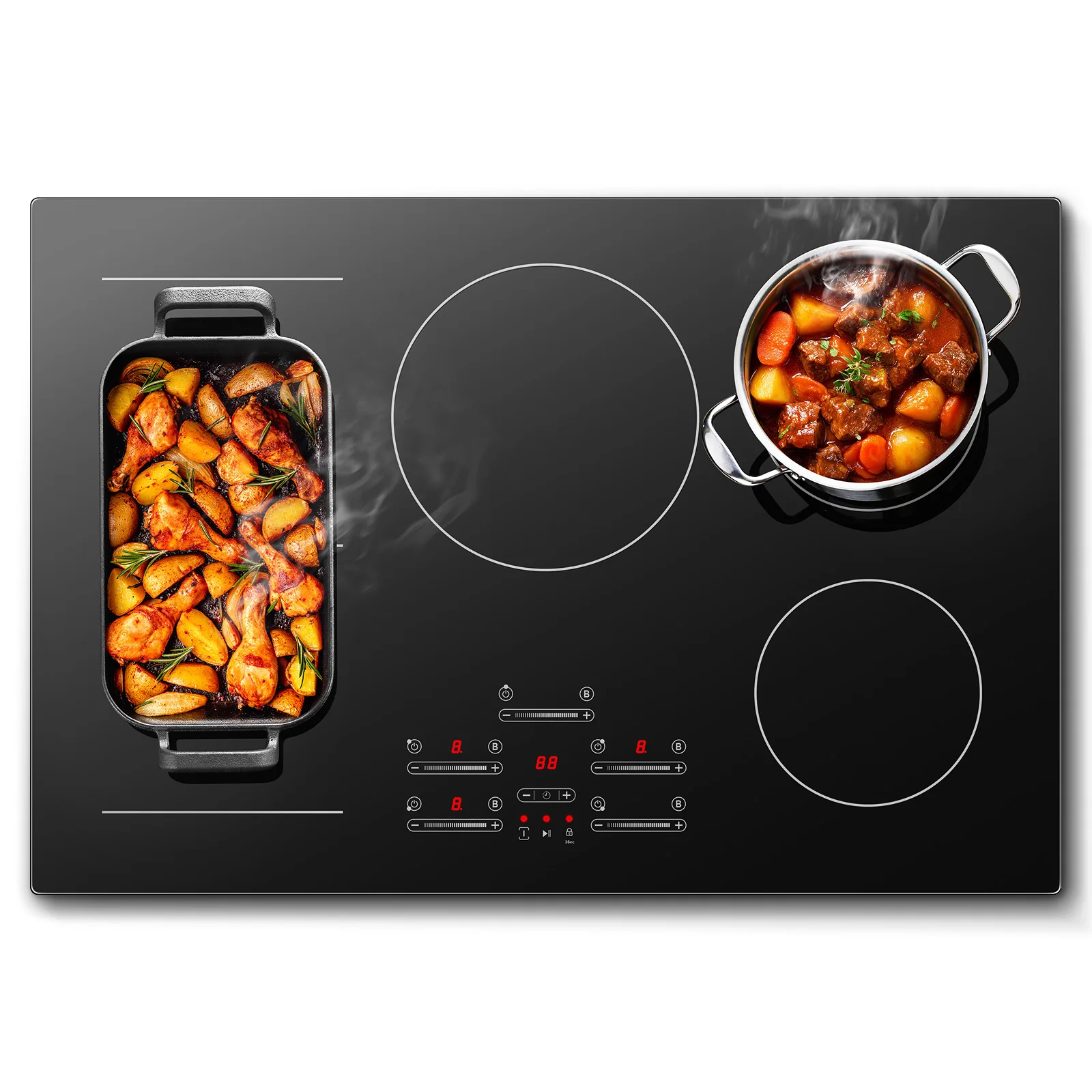 KICHPOWER 77cm Einbau-Induktionskochfeld, 9500W, 5 Flex-Zonen, Boost-Funktion, Timer, Automatische Abschaltung Image