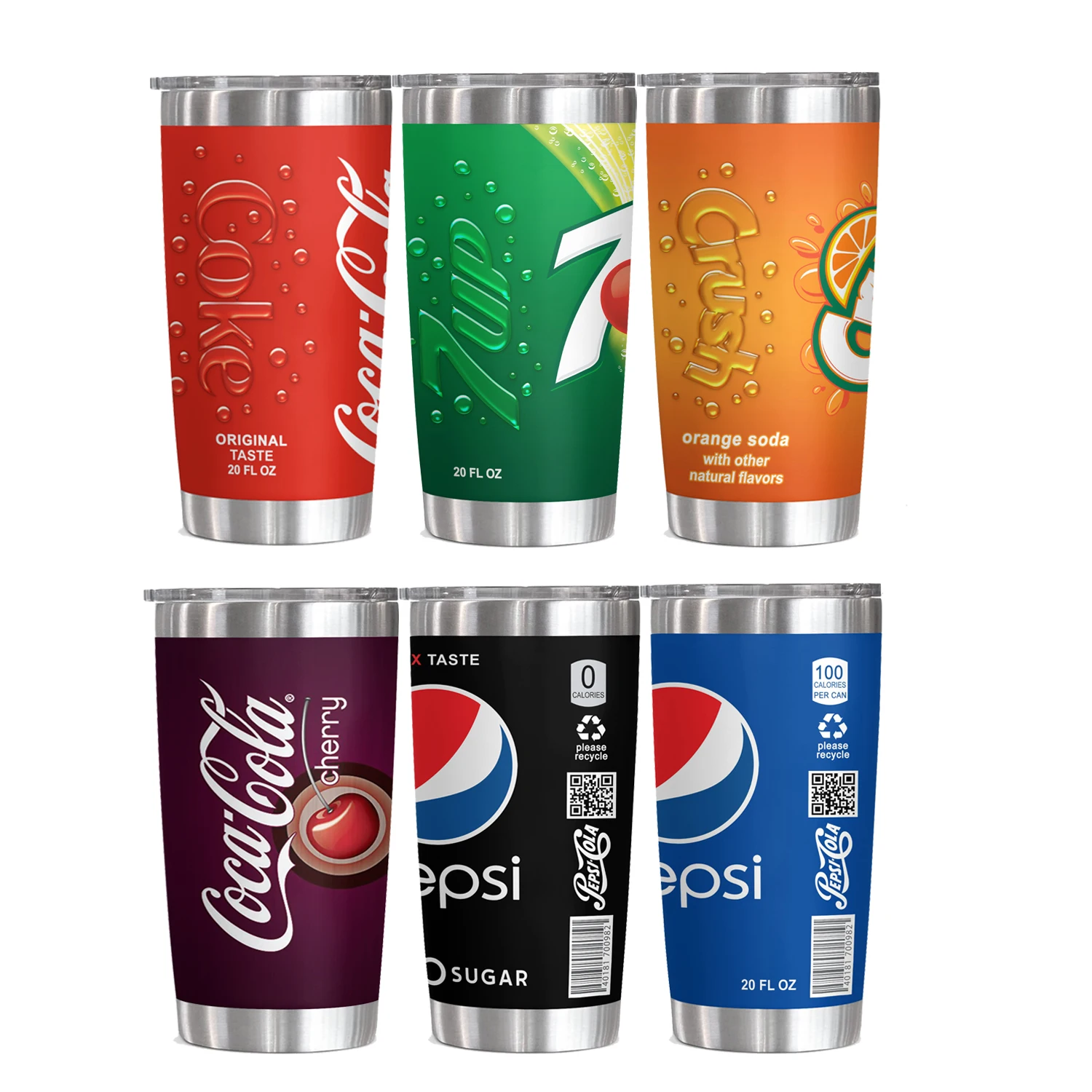 20oz Kirsch-Zitronen-Orangen-Saft-Cola-Dose Vakuumbecher Doppelwandige Edelstahl-Wasserflasche mit Strohhalm für heiße oder kalte Getränke Tumbler Image