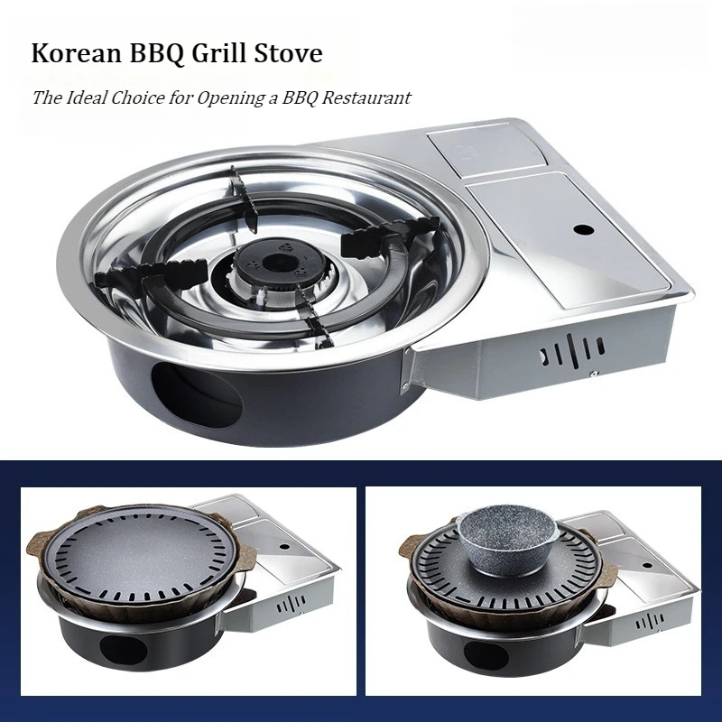 Koreanischer kommerzieller Einbau-Gasgrill, rauchfrei, für drinnen und draußen, Edelstahl-Barbecue-Gasgrill für Restaurants Image