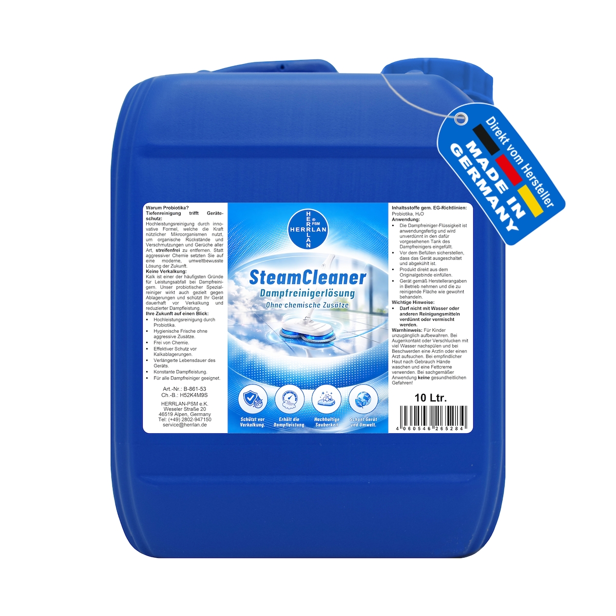 HERRLAN® SteamCleaner - 10 Liter HOCHLEISTUNGS Dampfreinigerlösung - CHEMIKALIENFREI - Probiotischer Reiniger für Dampfreiniger Image