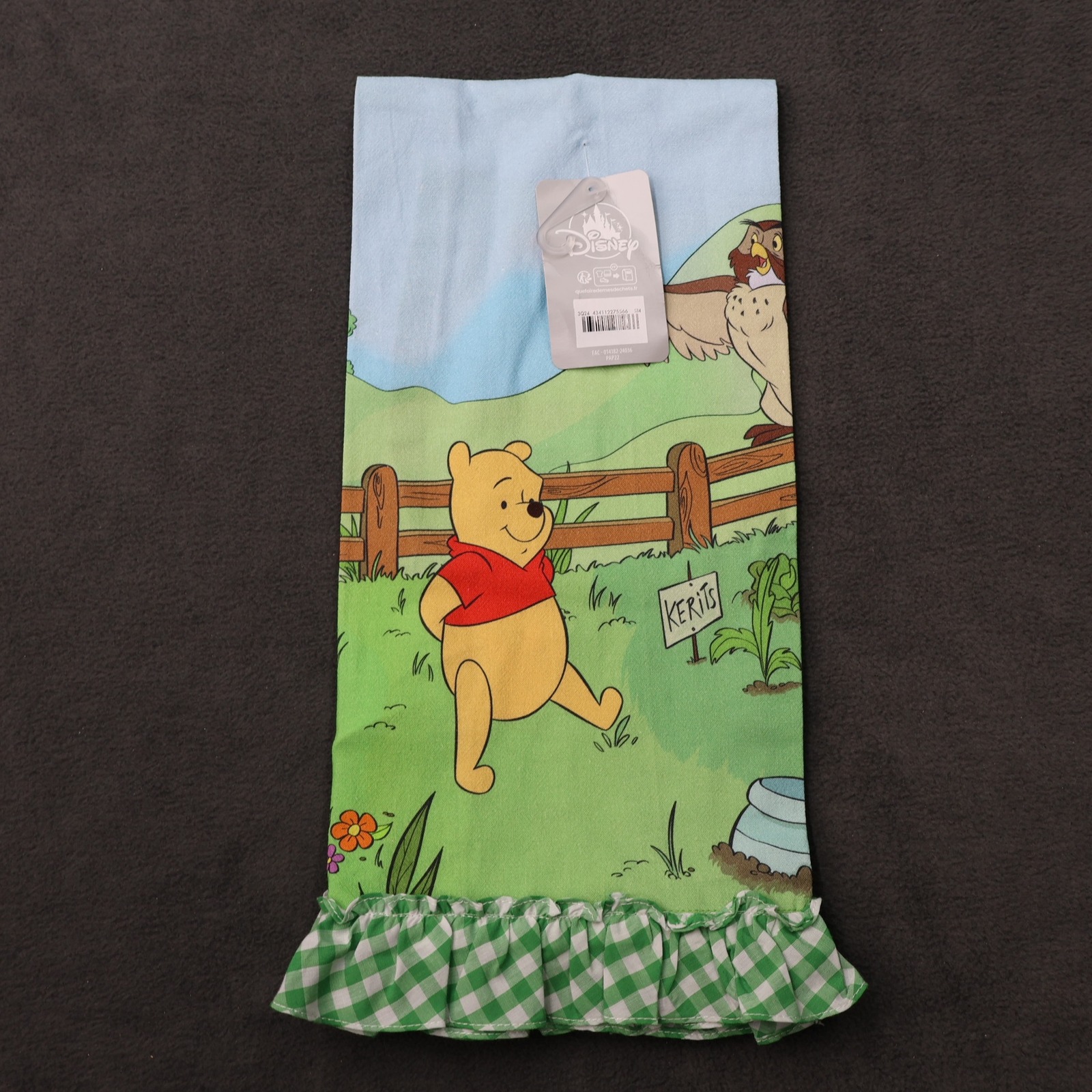 Disney Kitchen | Disney Parks Winnie The Pooh Friends Garden Tea Towel Green Gingham Ruffle New | Color: Blue/Green | Size: Os