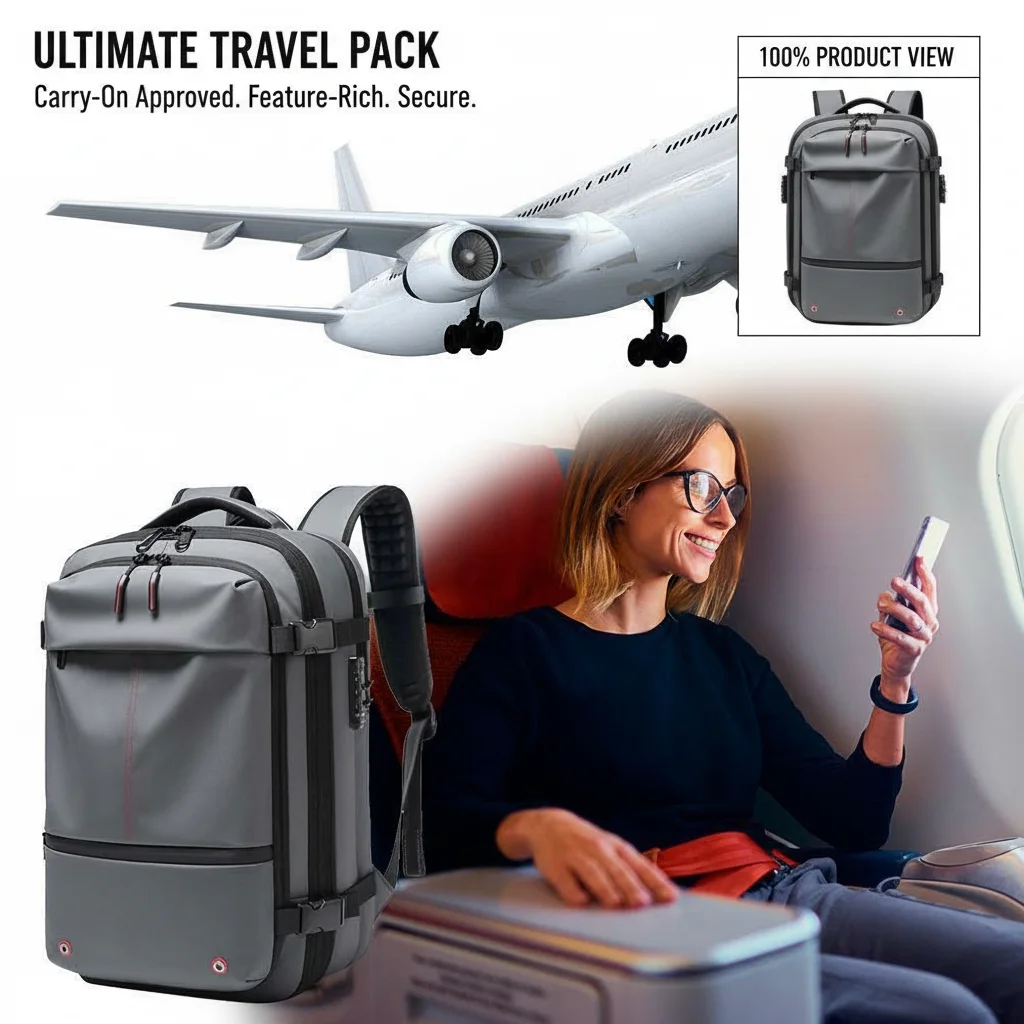 Zaino da viaggio per uomo da 17 pollici, zaino per laptop con compressione sottovuoto, zaino da lavoro di grande capacità, zaino scolastico espandibile, zaino da esterno.