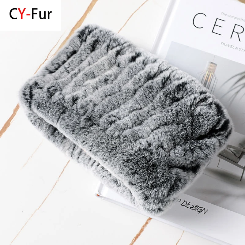 Sciarpa di pelliccia elasticizzata fatta a mano in vera pelliccia da donna lavorata a maglia vera pelliccia di coniglio Rex fasce per ragazze anello di pelliccia naturale cappuccio sciarpe snood