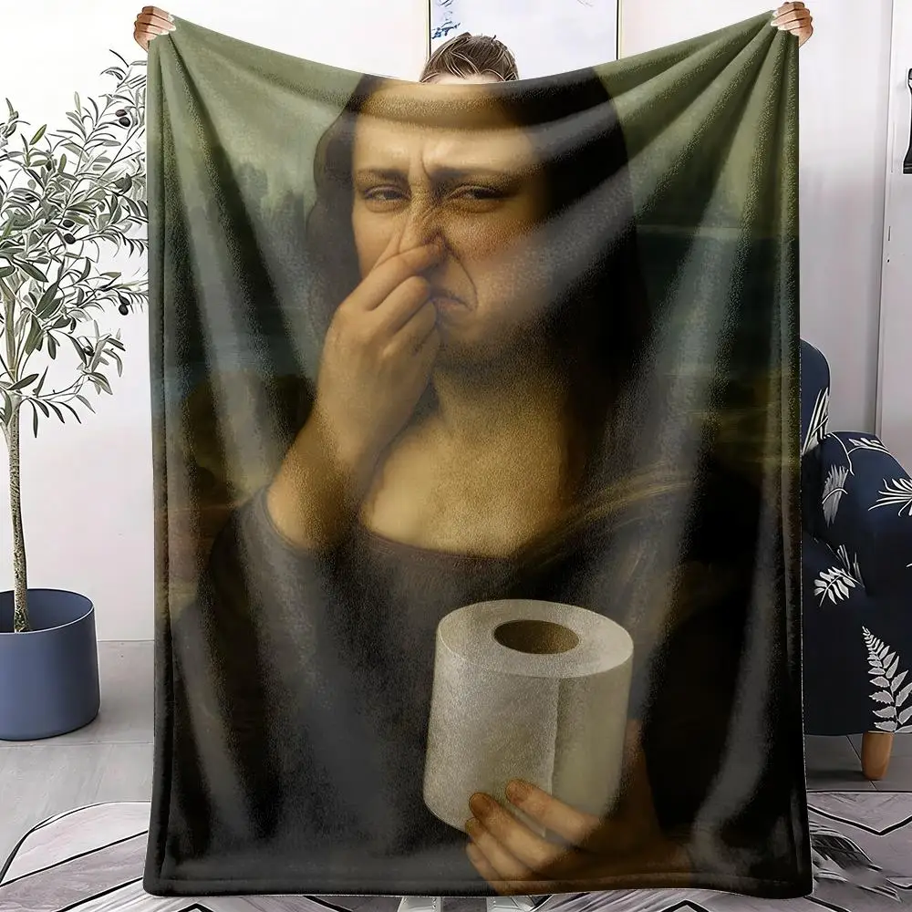 Lustige Mona Lisa-Decke, weiche Flanelldecke, Sommerdecke, leichte, gemütliche Nickerchendecke für Sofa, Bett, Reisen Image