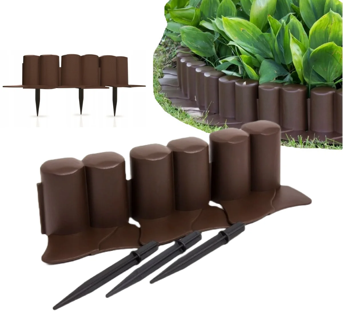 Gartenpalisade aus Kunststoff mit Raid 3,02 m Braun Image