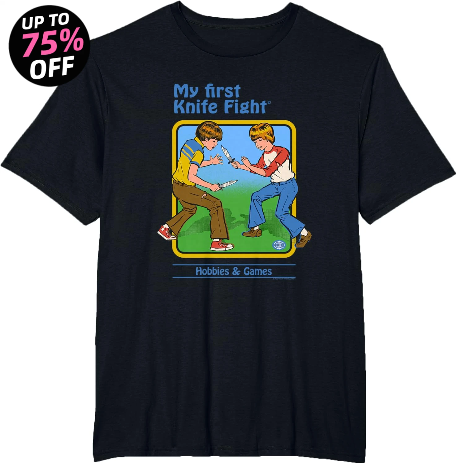 Steven Rhodes My First Knife Fight Retro-T-Shirt mit dunklem Humor, Nostalgie, gruseliges Alien-Übernatürliches-Grafik-T-Shirt