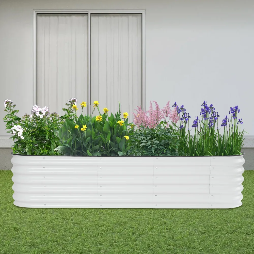 76,77x23,62x16,93 Zoll 10-in-1 Metall-Hochbeet - Verzinktes Stahl-Wellblech-Design, 4 Gebogene + 6 Gerade Paneele für Blumen Image