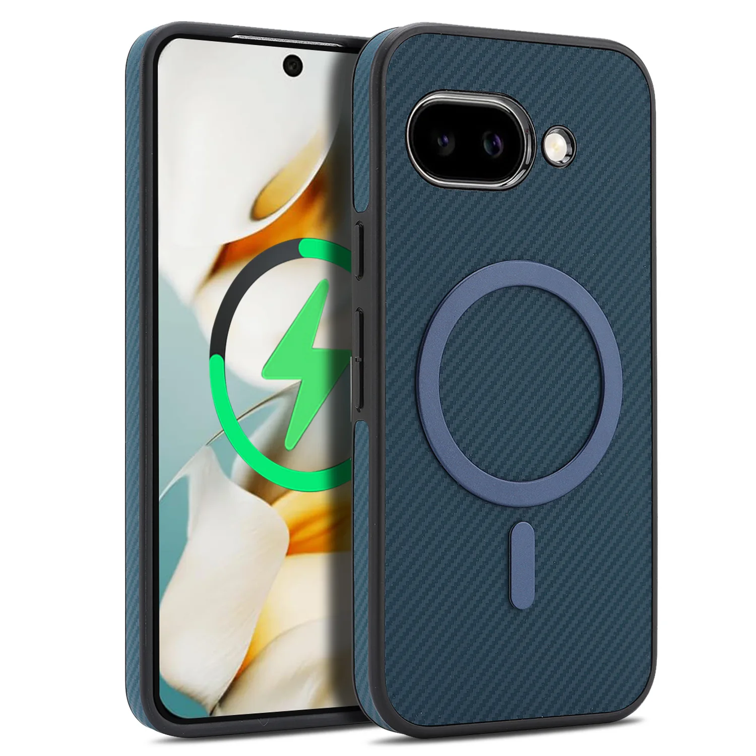 Premium Carbonfaser-Textur Magnetische Autohalterung Hülle für Google Pixel 10 9 Pro XL 10A 9A für MagSafe Kabelloses Laden Cover Image