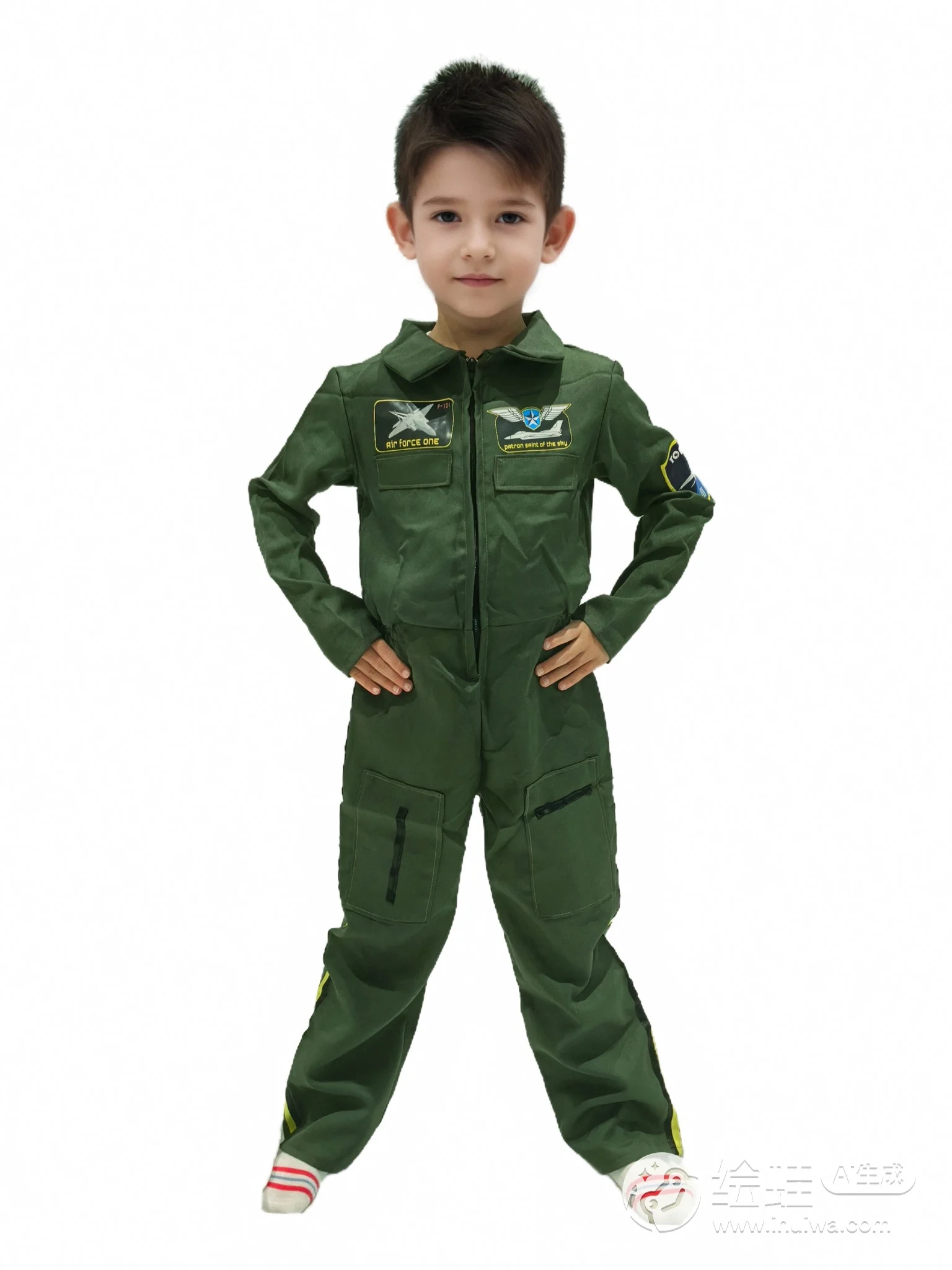 Kinder Jungen Luftwaffen-Kostüm Cosplay Pilotenuniform Verkleidung Armeegrüner Overall Halloween Geburtstagsparty Kleidung Image