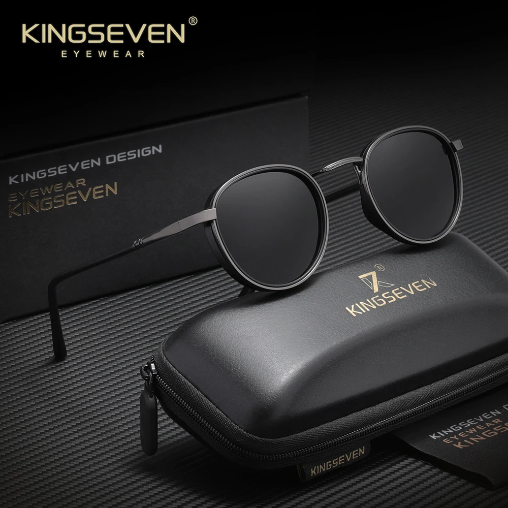 KINGSEVEN Vintage Fashion UV400 Sonnenbrille mit rundem Rahmen, polarisierte Brillen für Männer und Frauen, modische Brillen zum Fahren Image