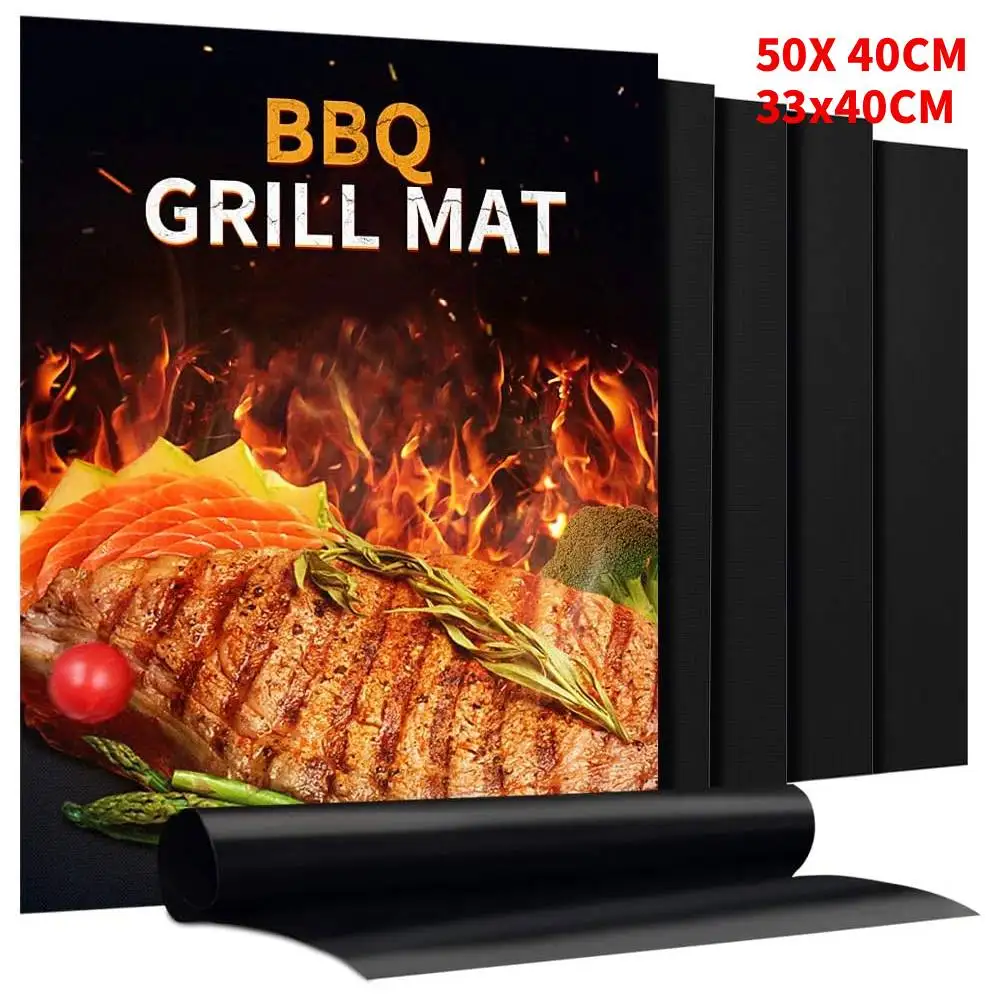 1–10 Stück BBQ-Grillmatte, antihaftbeschichtete Matte, hitzebeständige Grillmatte, zum Backen im Freien, wiederverwendbare Grillmatte für Grillpartys, 40 x 50 cm, 33 x 40 cm Image