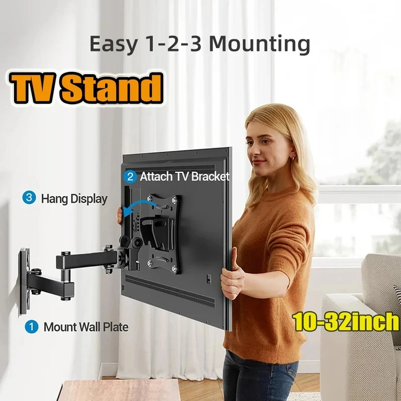 Vollbewegliche Eck-TV-Wandhalterung, Universelle Schwenk- und Neigbare TV-Halterung für 10-32 Zoll Fernseher & Computermonitore Image