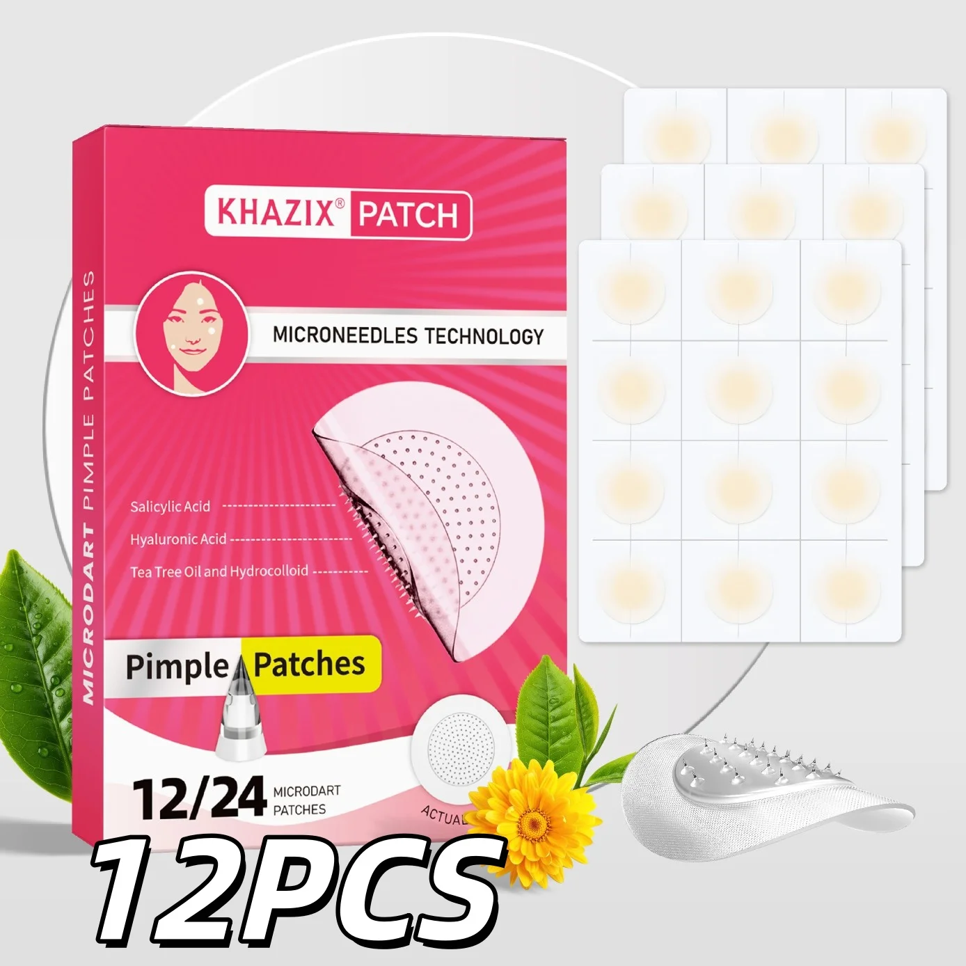 12 Stück Mikronadel-Akne-Pflaster, unsichtbares Pflaster, milde Formel, die hilft bei der besseren Akneentfernung (≤0,3 mm) Image