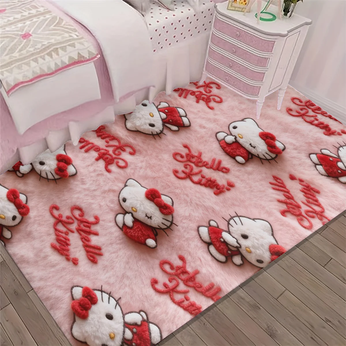 1 Stück Sanrio Hello Kitty Weiche Große Matte, Waschbare und Rutschfeste Läufermatte mit Niedlichem Cartoon-Design, Geeignet für Schlafzimmer, Wohnzimmer