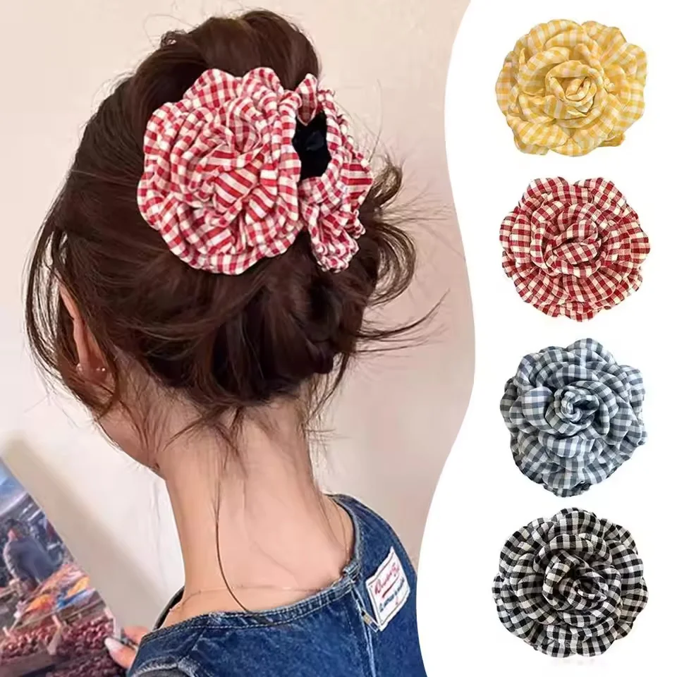 2026 Neue Gitter-Haarklammer für Damen, koreanische Version, Blumen-Haarspange, gelbe Rose, exquisite Haarspange, Haar-Accessoire für Mädchen