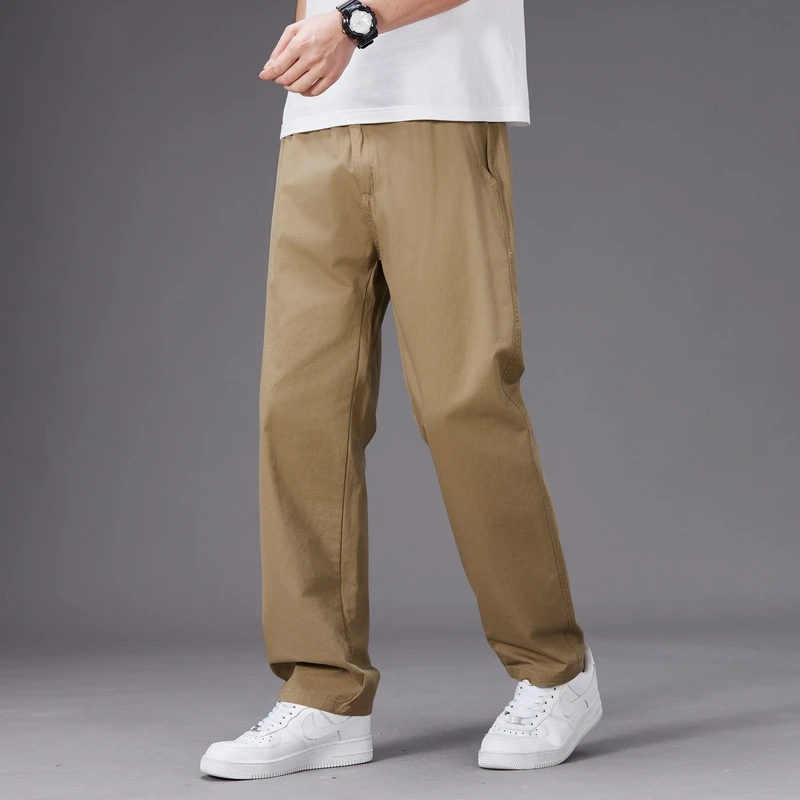 Große Größe Casual Hosen Männer Elastische Taille Gerade Bein Fit Sommer Hosen Männlichen Lose Baumwolle Arbeit Tragen Plus Große 6XL Khaki Licht