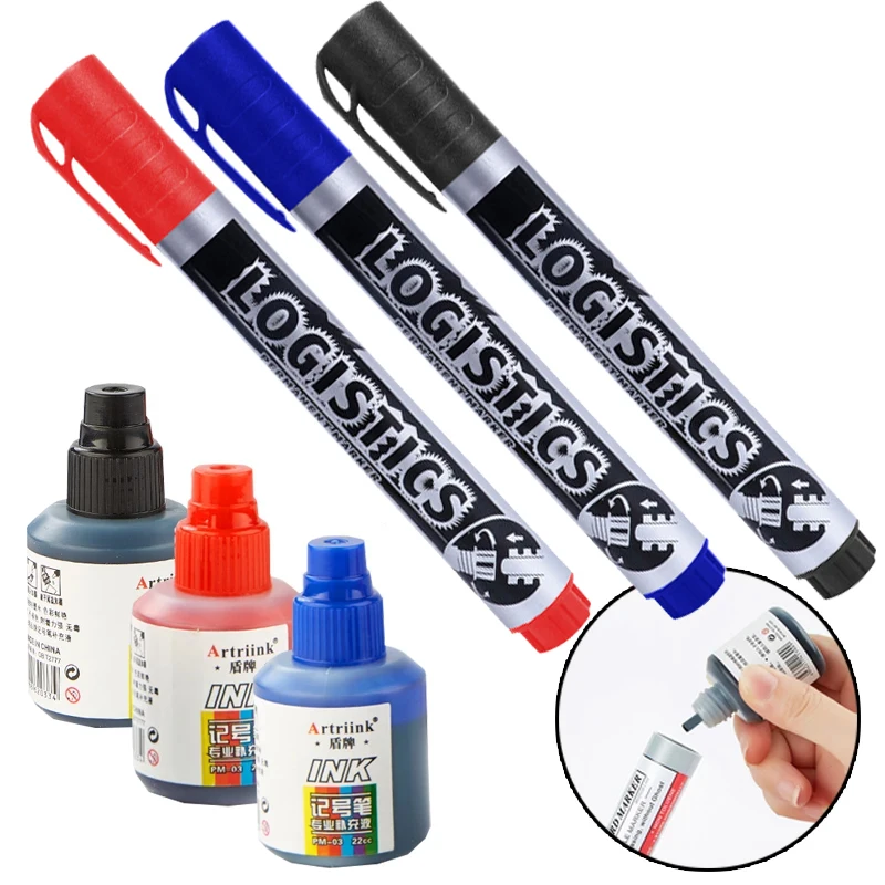 Schwarz Rot Blau Wasserfeste Schnelltrocknende Farbechte Marker-Stifte Set für Tafel Logistik Büro Schule Zeichnen Schreibwaren Image