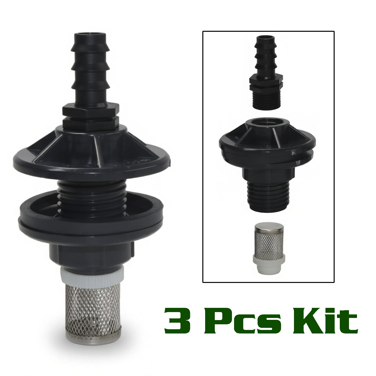 3-teiliges PVC-Armaturenset für Regenwassertanks, Aquarien, Wassertanks, Wannen, Pools, Gartenschlauchanschlüsse, G1/2'' Flansch Image