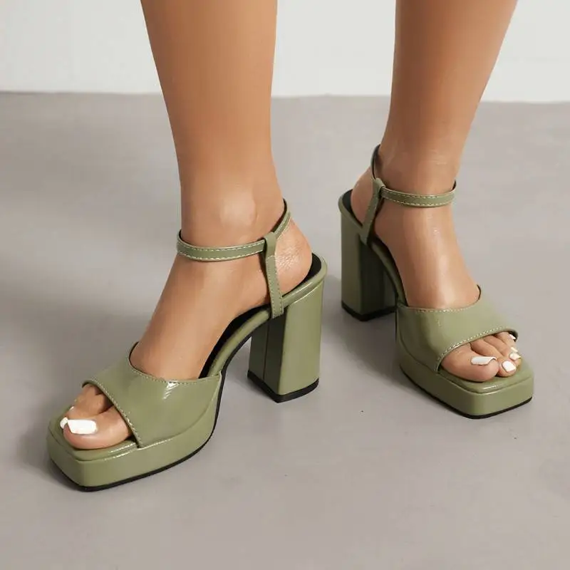 SIMLOVEYO Damen-Sandalen, quadratische Zehenblock-High-Heels, 10 cm Plattform, 2 cm Schnallenriemen, tägliche Damenschuhe, große Größe 40, 41 42 43, Schwarz